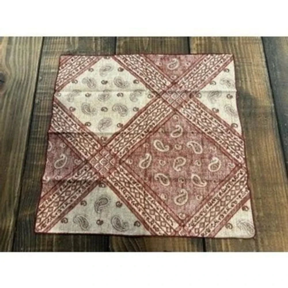 Vtg Western Burgundy Tan Paisley Floral Napkin Set 8 Count 16.5